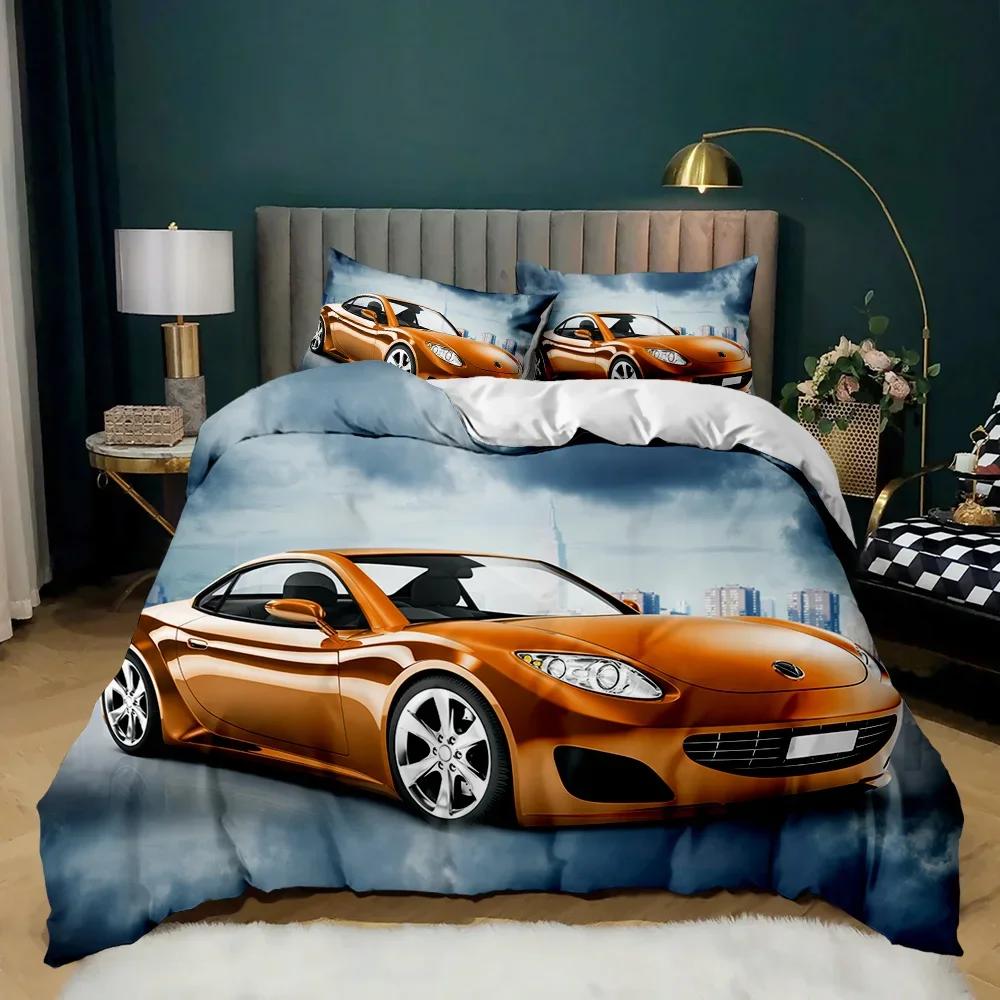 Race Car Bedding Set Twin Size Burning Red Flame Duvet Cover Set 3D Sports Car Comforter Cover King 2/3Pcs Polyester Quilt Cover