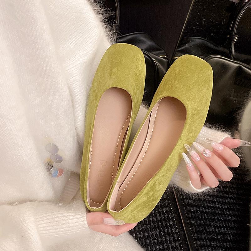 

Fashion Flat Spring and Autumn Suede Vintage Square Head Single Shoes Women 2025 New French Vintage Single Shoes 35 зелёный