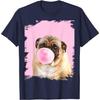 Pug Dog Chewing Pink Gum Graphic Tee Funny Animal Print Casual Crewneck Tshirt For Men