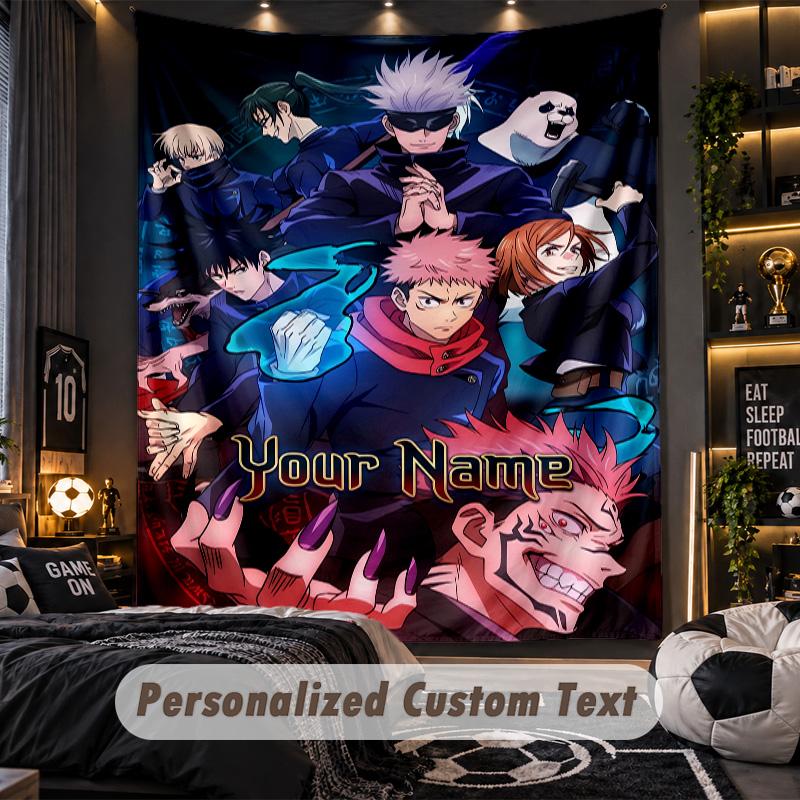 Personalized Wall Tapestry,Jujutsu Kaisen Custom Printed Name, Fabric Wall Art For Indoor Room Backdrop
