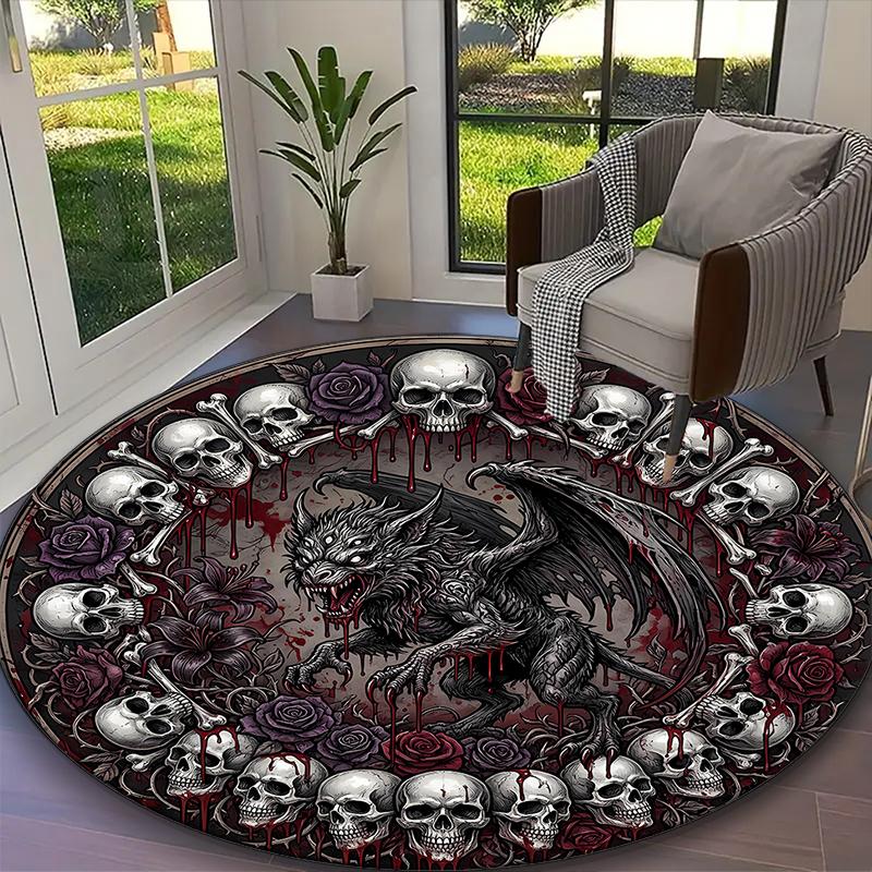 Ancient Green Dragon Rug Ideal for Reading Room, Multi-purpose Office Chair Sofa Carpet, Anti-slip Printed Home Round Rug