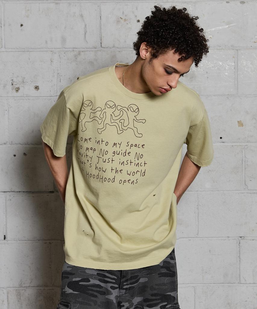 HOODHOOD Three Alien Damaged Short Sleeve T-Shirt Sage Green