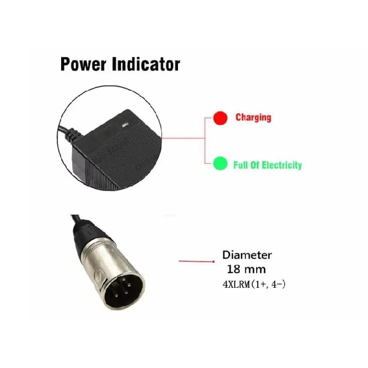 36V Charger 42V 2A  lithium battery charger for 36V lithium battery pack with 4-Pin XLR Socket/connector