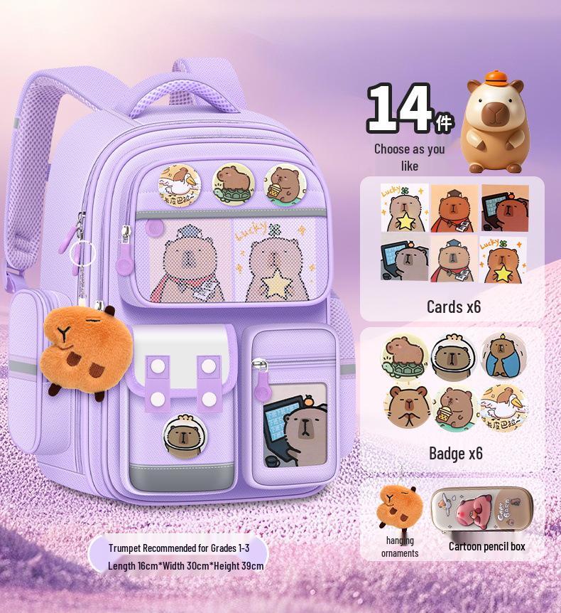Zaino Capibara per Ragazzi e Ragazze, Classi 1-6: Resistente, Resistente allo Sporco, Carino, con Protezione per la Colonna Vertebrale e Riduzione del Carico