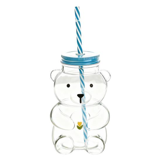 500ml Glass Cup with Straw Reusable Bear Bottle Food Grade Borosilicate Glass Heat Resistant Microwave Safe Drinking Bottle