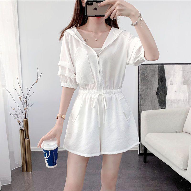 Damen Petite Schlankmachender Jumpsuit Set - Sommer Lockerer Sitz, Große Größen, Lässige Arbeitskleidung, Bauchbedeckend, Modisch.