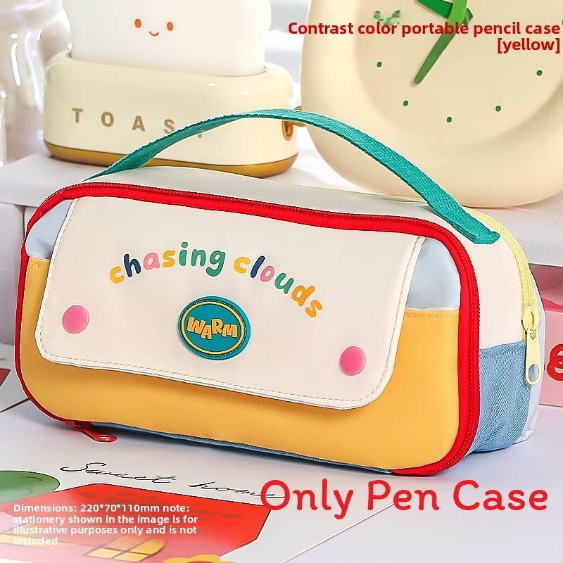 Multi Compartment Canvas Pencil Case With Durable Zipper For Students And Office Use