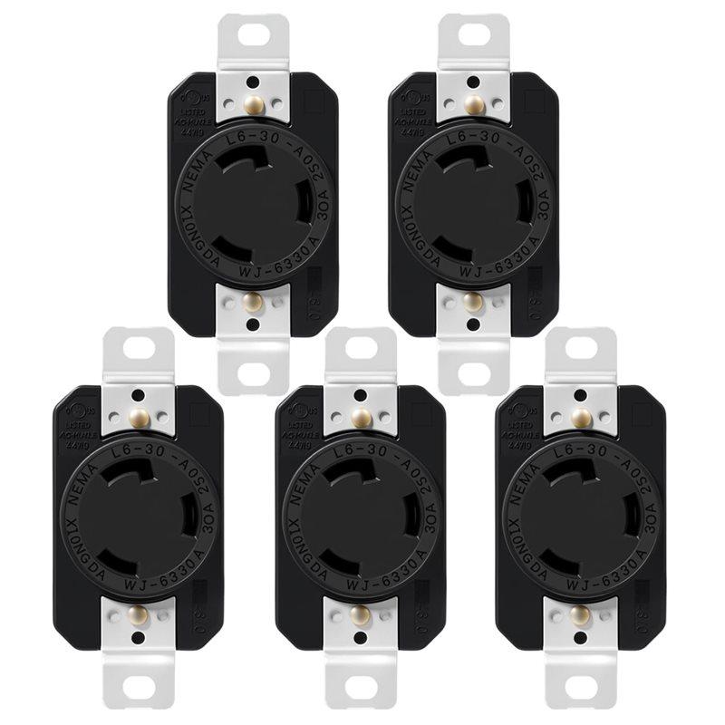 Fresh UL Listed Locking Receptacle, NEMA L6-30R 30A 250V 5-Pack For Generator, RV Marine& Welding Applications