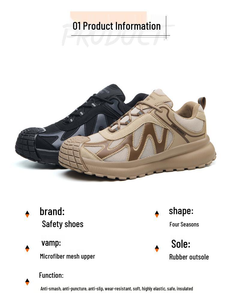 Men's Stylish Anti-Smash Work Shoes: Breathable, Wear-Resistant, Anti-Puncture, Lightweight, Four Seasons Protection