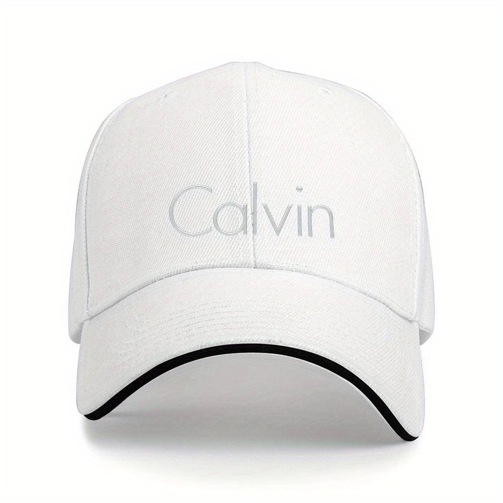 Mens sports breathable polyester baseball cap modern metal Calvin text pattern  black and white contrast design fashionable
