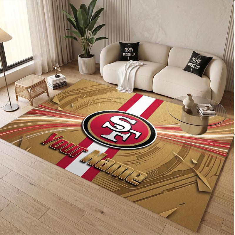 Custom Rug San Francisco 49ers Pattern Print Name Text Soft Non‑Slip Floor Carpet for Home Indoor Decoration
