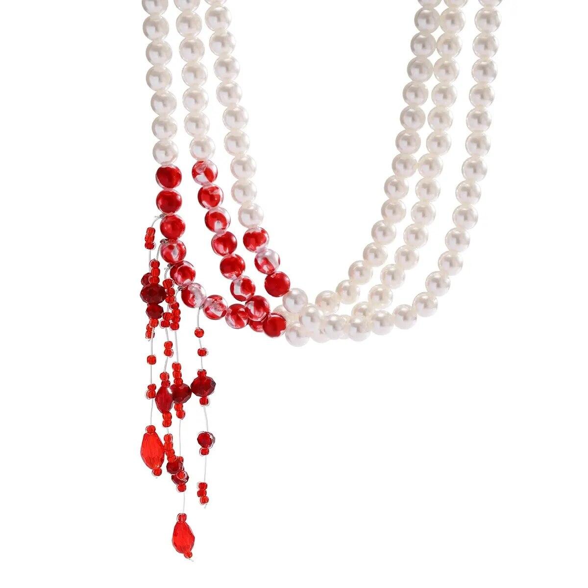 ZEKKLE Collana di sangue, gioielli da vampiro regolabili con perle a strati, perle di imitazione del sangue gocciolante, collana girocollo per feste di Halloween