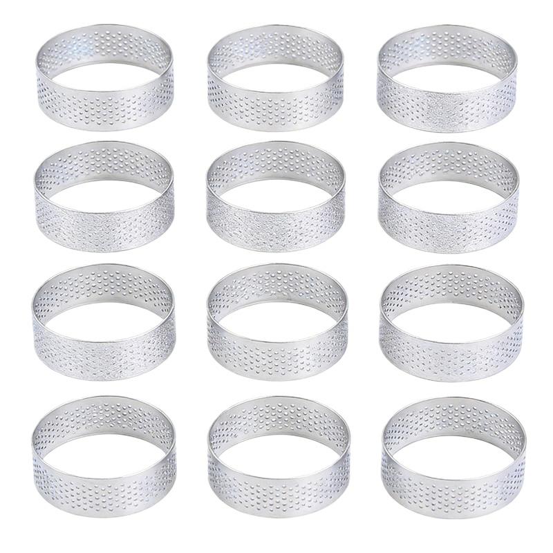 

12pcs Stainless Steel Round Tart Rings - Perforated Molds For Mousses And Desserts,Cookie Cutters, Fruit Tart Molds