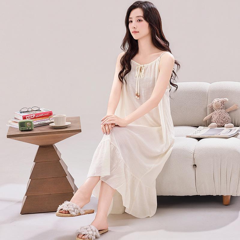 Женская ночная рубашка-камисоль большого размера из шелка и хлопка без рукавов - Длинная, сексуальная и милая One Size