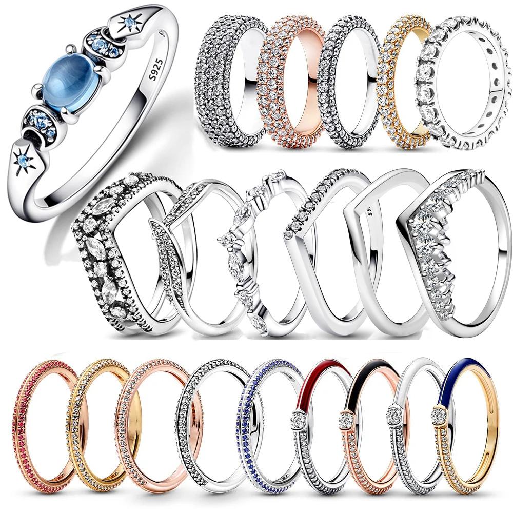New 925 Silver Rings Stackable Infinite Heart Red Enamel for Women Mom Original Silver 925 Wedding Ring Jewelry Gift