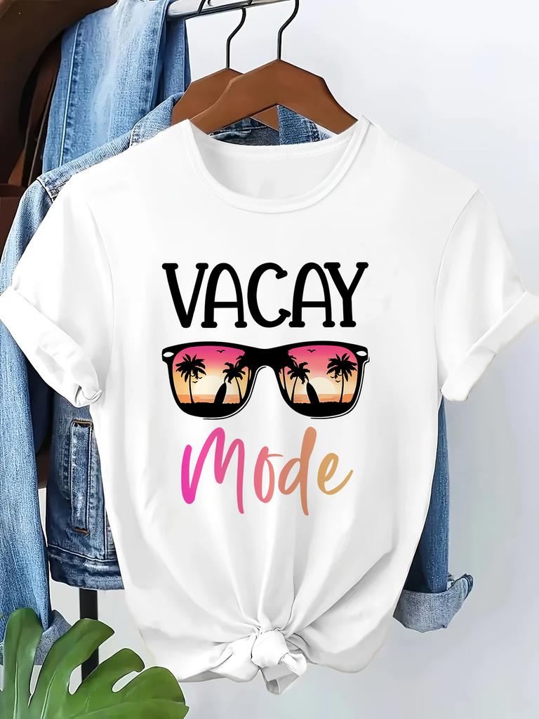 Y2k 90s Vacation Mode Shirt Unisexs Casual Short Sleeve Crew Neck Tshirt Print Harajuku Short Sleeve T Shirt Tops