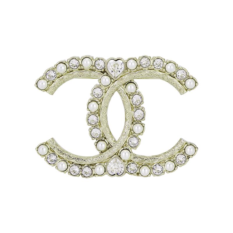 

Chanel 23K New Embossed Round Diamond Pearl Splicing Double C Metal Brooch Women brooch Gold ABC067-B14653-NS564 F,Gold