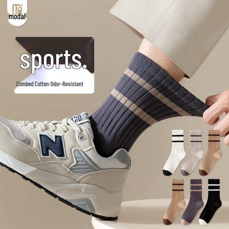 Men s Modal Blend Striped Crew Socks, 5 Pairs L