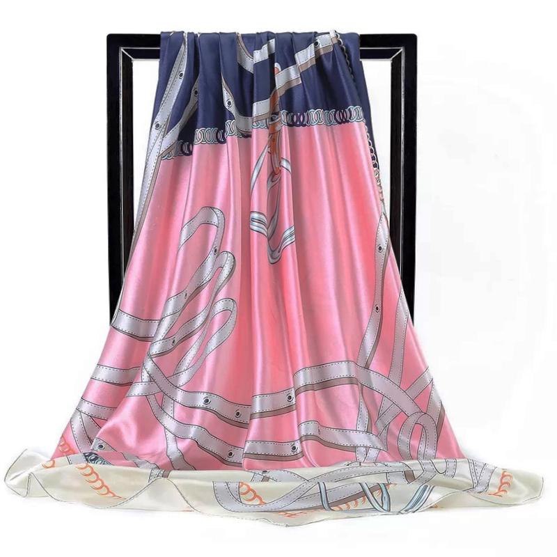 Fashion Scarves For Women Print Silk Satin Head Scarf Female 90cmx90cm Luxury Brand Square Shawl Large Hijab Scarfs For Ladies