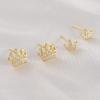 Cute Shiny Zircon Crown Stud Earrings For Women  Metal Mini Small Gold Color Earring Wedding Jewelry Party Gift