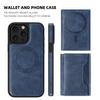For iPhone 15 Pro Max Magnetic Case Leather Back Phone Cover with Detachable Card Bag