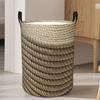 Nordic Solid Color Round Woven Fabric Laundry Hamper with Double Handles - Clothes & Toys Storage Basket