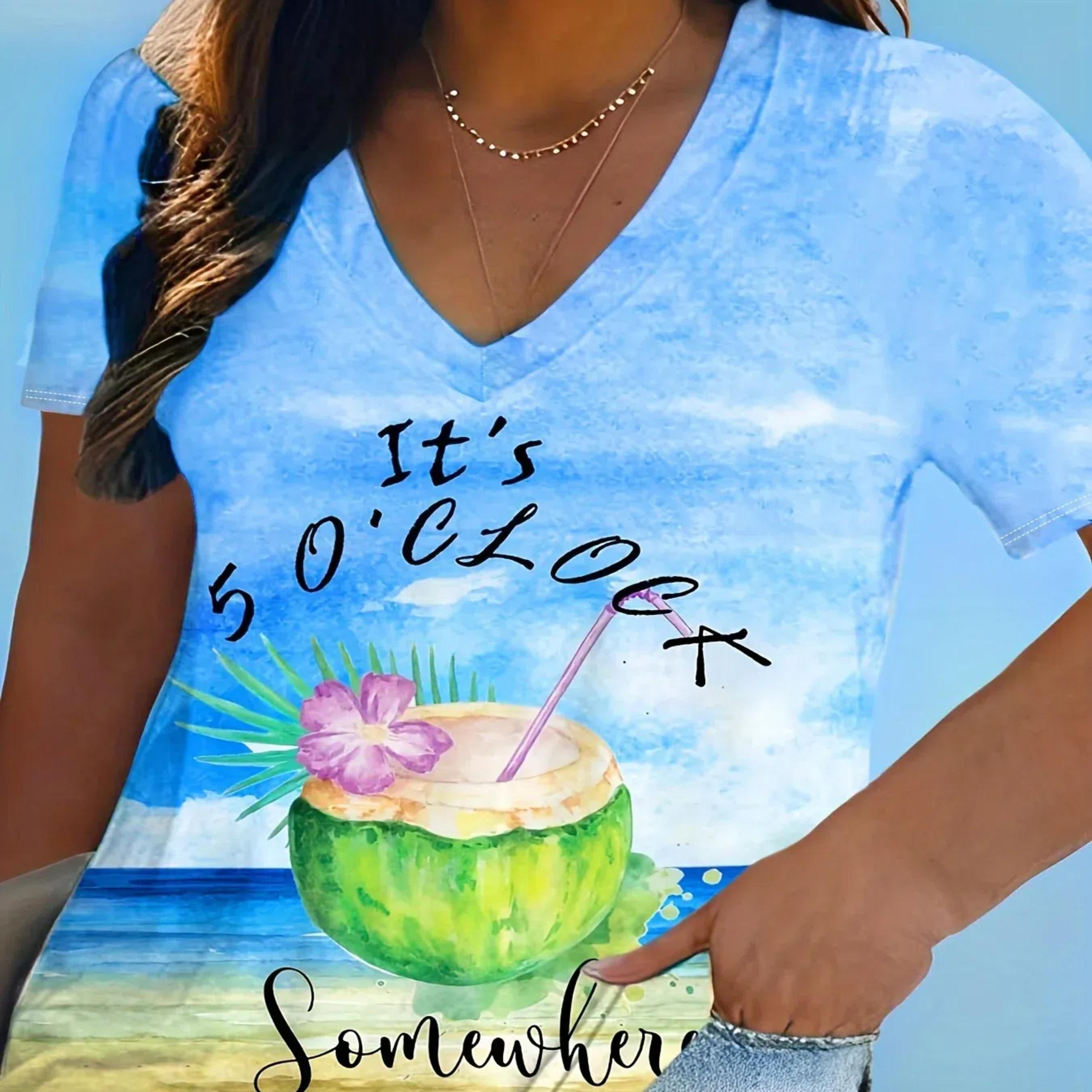 

New Letter 50 Clock Print T-shirt For Women Plus Size Top Summer Tees Women s Trend Clothing Short Sleeve Shirt V-Neck Blouse XS