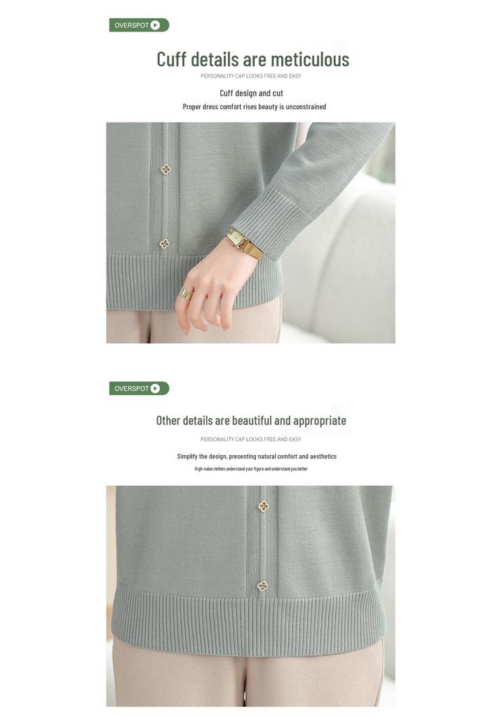 Elegant Spring-Autumn Faux Two-Piece Knit Top for Young, Middle-Aged, and Elderly Women