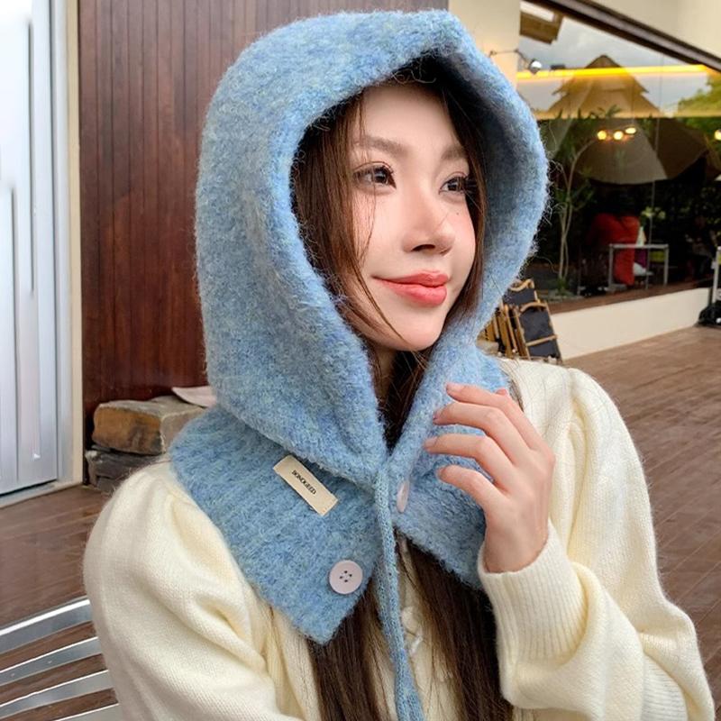 Women s 2-in-1 Hat Faux Mink Knitted Beanie with Ear Warmers, Winter Neck Warmer Hooded Neck Gaiter for Cold-Weather Stylish