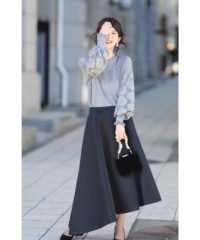 Elegant Lace Patchwork Lantern Sleeve Sweater for Women - Spring/Autumn Knit Pullover