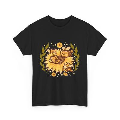 Lustiges Kätzchen T-Shirt | Sonnenblumen Katze Biene T-Shirt