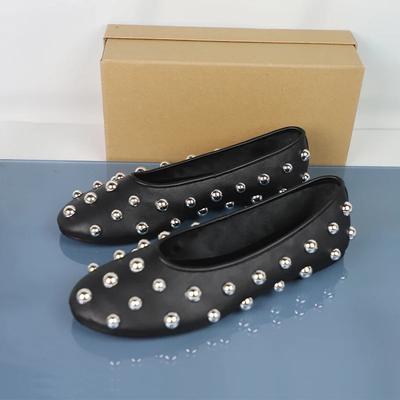 Fashion Designer Spring Women's Casual Shoes Black Rivet Soft Leather Vintage Comfortable Shallow Outside Slip On Ladies Ballet Flats