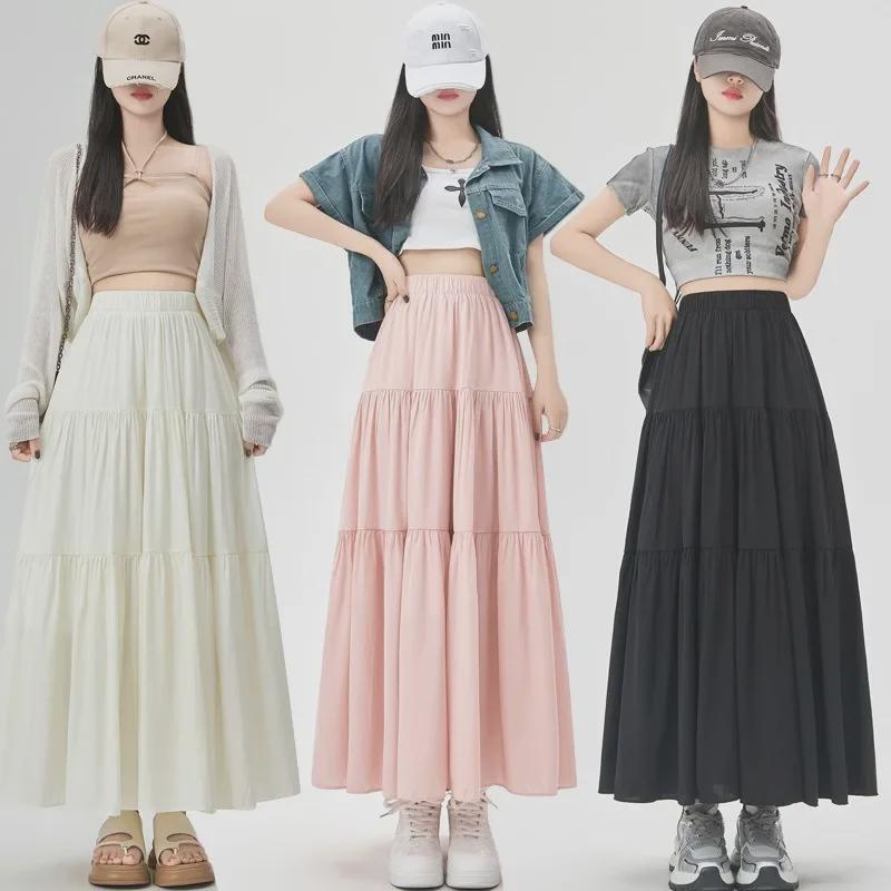 Women's French-Style High Waist A-Line Drape Skirt - Spring/Summer Casual Long Cake Design