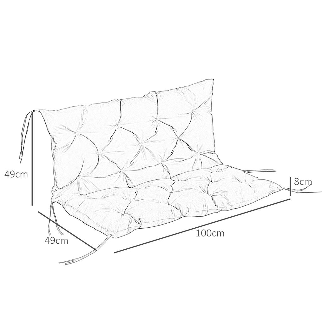 3 Seater Bench Cushion 100x98x8 cm Bench Cushion with Ties, Bench Pad for Garden Furniture Porch Swing, Black