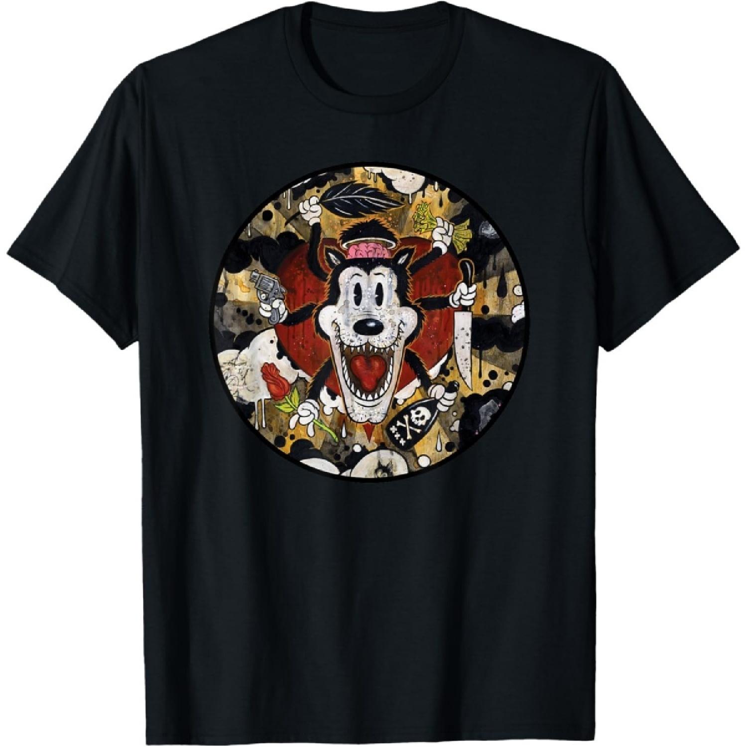 БОЛЬШОЙ ЗЛОЙ ВОЛК Хоррор Винтаж Мультфильм Анимация Поп Сюрреализм Футболка S