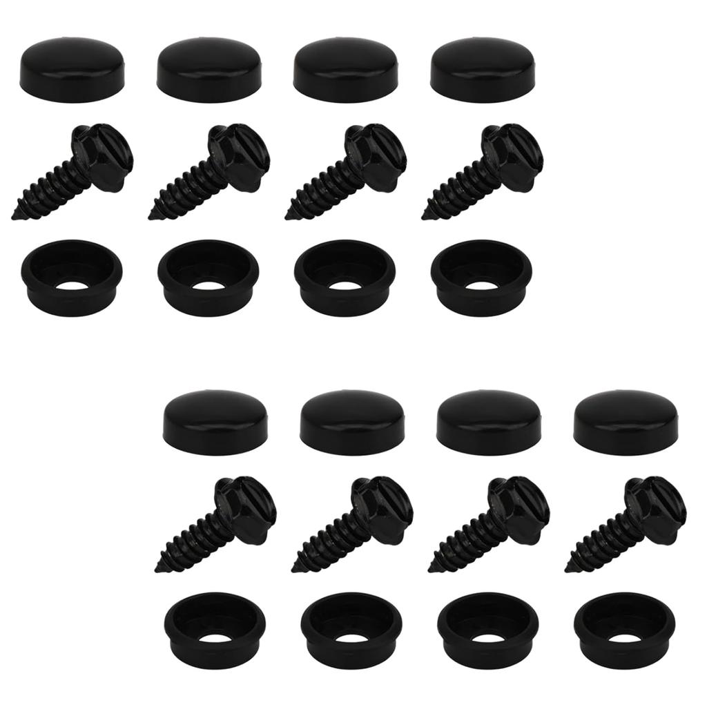 24 Pcs Rustproof License Plate Screws with Caps Black Stainless Steel Securing License Plate Bolts Fasteners Kit On Car Motorcycle Trucks