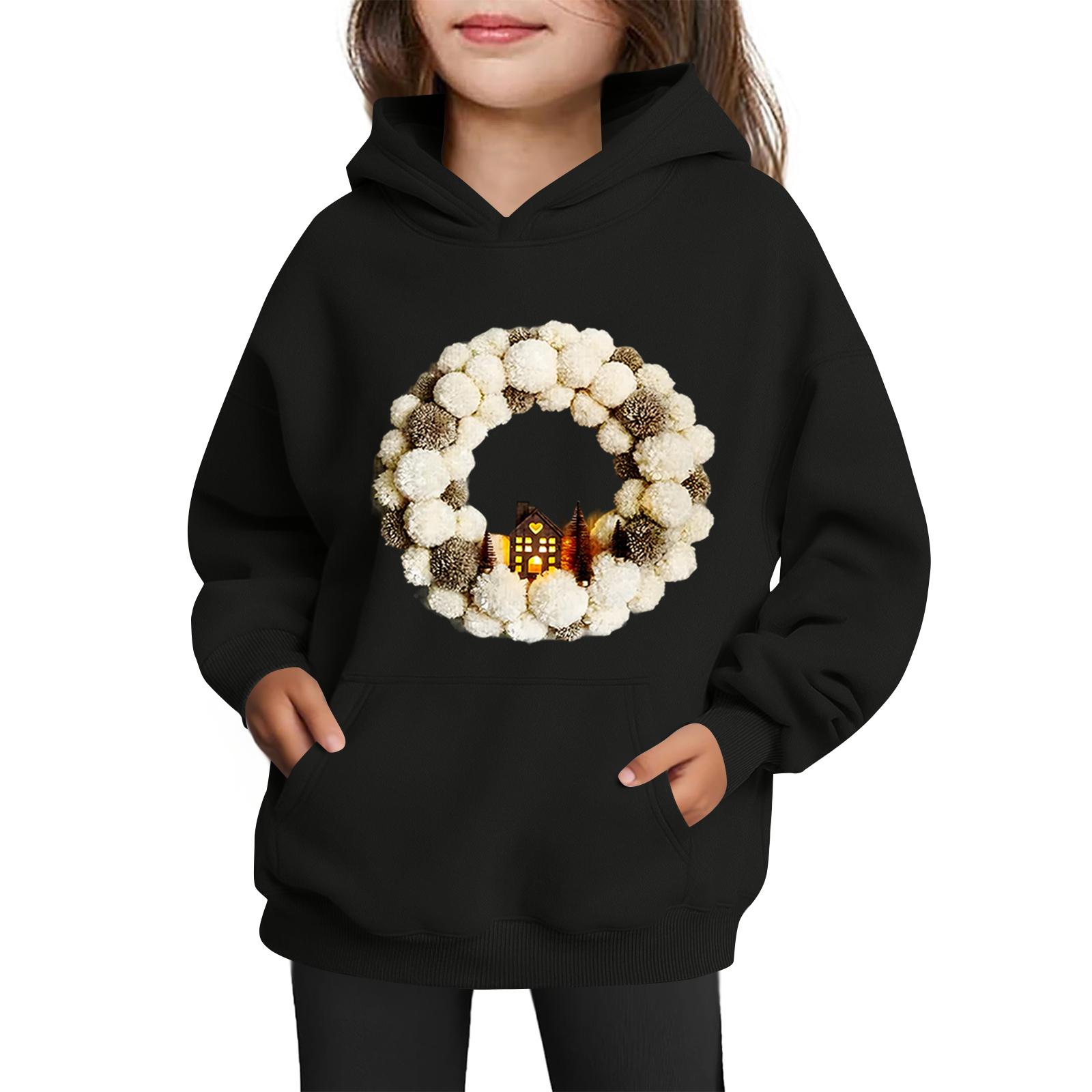 

Sweatshirts For Teen Girls Hoodies Long Sleeve Drawstring Pullover Cute Printed Oversized Hoodie Christmas 110 чорний