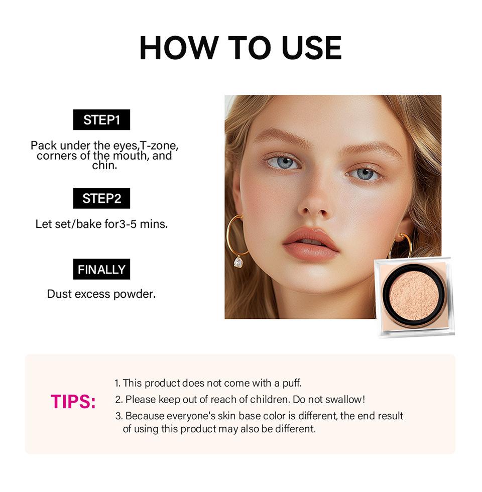 Lakerain Square Box Loose Powder: Natural Concealer, Long-Lasting, No-Smudge Makeup Setting Powder