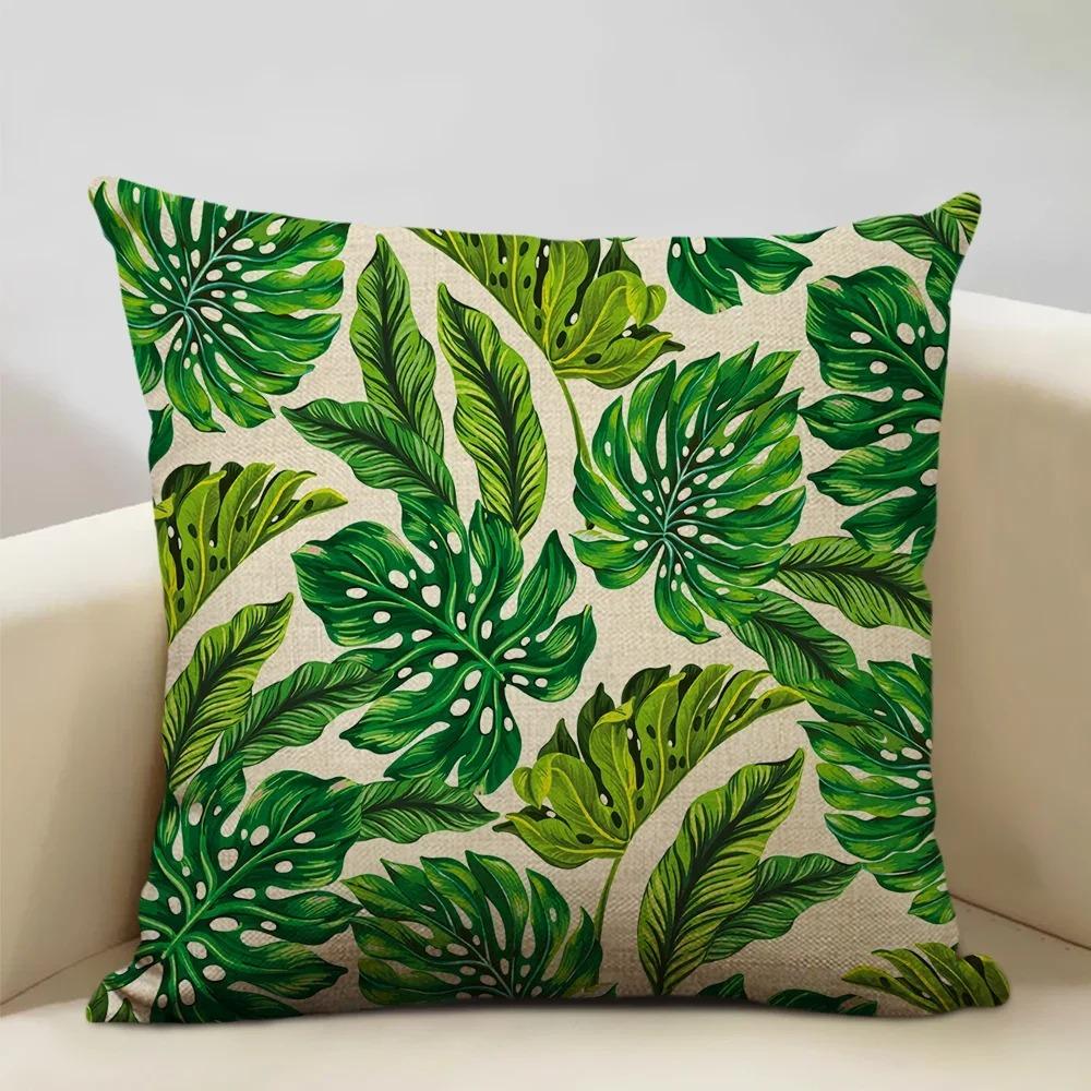 Home Decor Exotic Green Leaf Pattern Pillow Covers Pattern Cushion Cover Suitable For Sofa Bedroom Car Pillow Cover