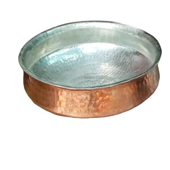 Pure Copper Lagan Handi Chaffing Dish Pan with Tin Lining, Cookware and Serve Ware, 4 Litres, Copper Gauge Lagan for Cooking Copper Biryani Handi