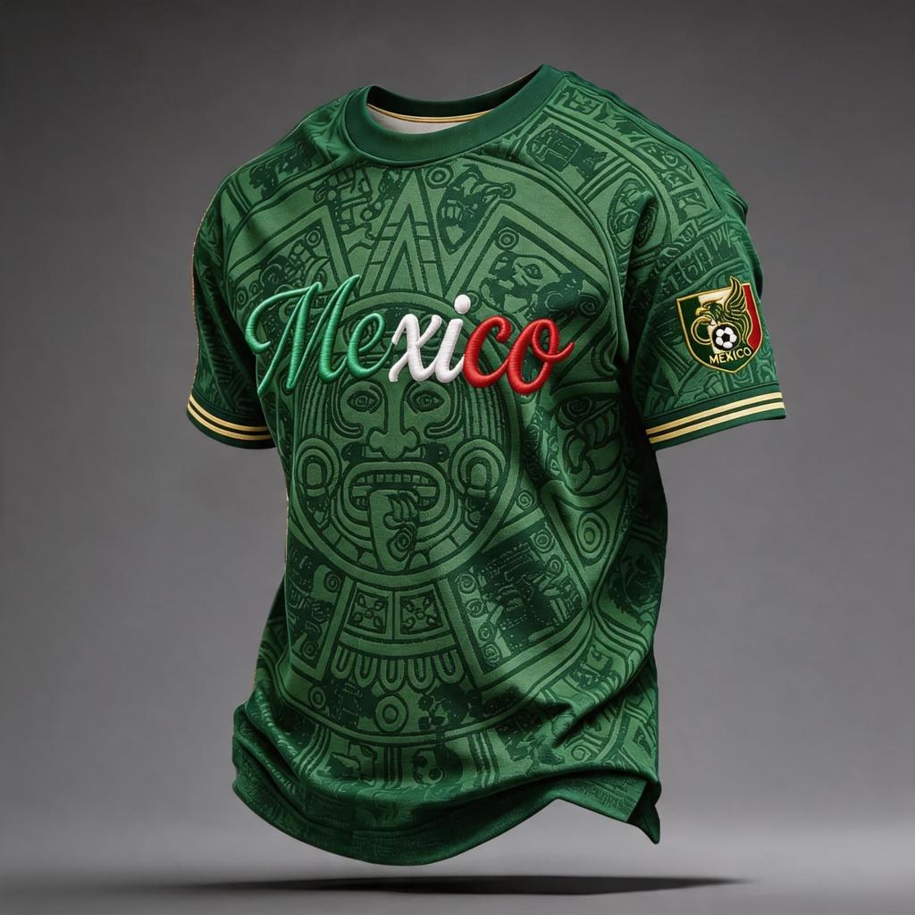 Men's National Team Support T Shirt Mexico Soccer Fan Jersey Short Sleeve Casual Football Top with Printed Design and Flag Patch