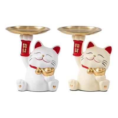 Resin Cat Storage Tray Cat Statue Cute Ornament Modern Key Holder Desktop Organizer for Cabinet Bedroom Shelf Home Decoration