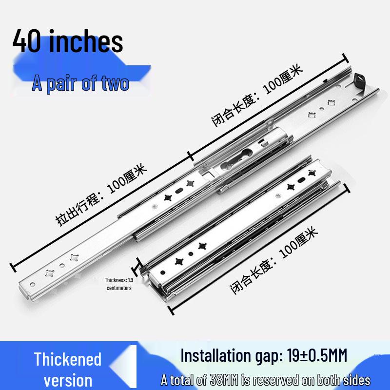 53" Heavy-Duty Industrial Drawer Slide with Lock, High Load, 100kg Capacity, Three-Section, Self-Locking Design