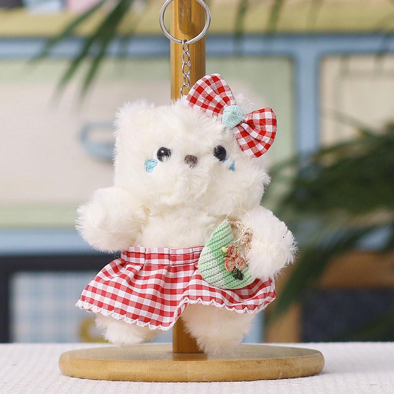Plush Bear Keychain With Cute Tartan Dress For Gift Gift For All Ages
