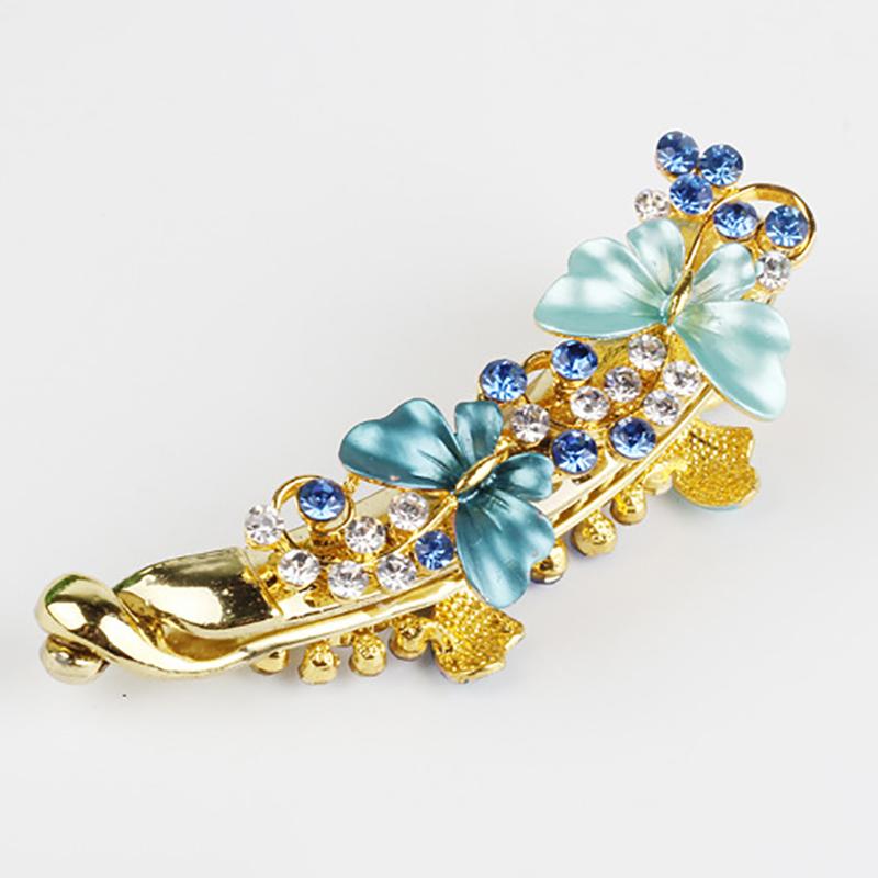 Women Elegant Crystal Diamond Hairpin Resin Butterfly Shaped Banana Hair Clip Claw Ponytail Holder Headwear Barrette