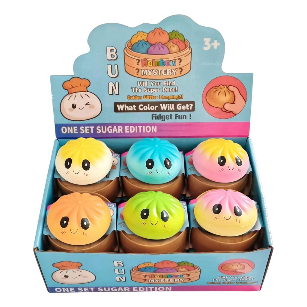 12 Piece Slow Rebound Bun Toys with Steam Basket Display Box Expression Design Stress Relief Set for Kids and Adults