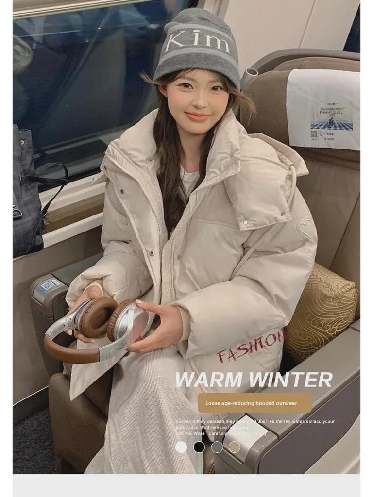 Women's Short Hooded Cotton Jacket - Korean Style Design, Thickened