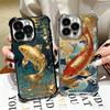 Goldene Karpfen-Glücks-Koi-Plattierung Handyhülle für iPhone 16, 17 Pro Max, Air, 16E, 14, 15 Plus, 12, 13 Mini, sturzsichere Airabag-Schutzhülle
