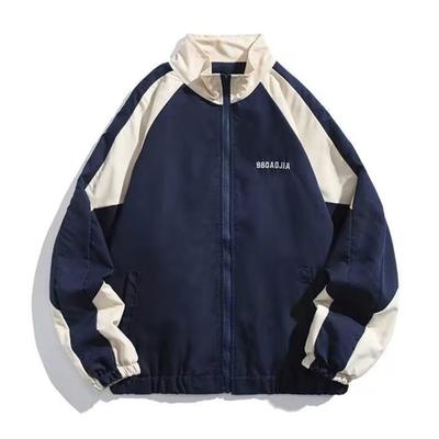 Hip Hop Jacket Patchwork Windbreaker Coats for Women Men Casual Zipper Stand-up Collar Block Outerwear for Spring Autumn Outdoor Sports Party