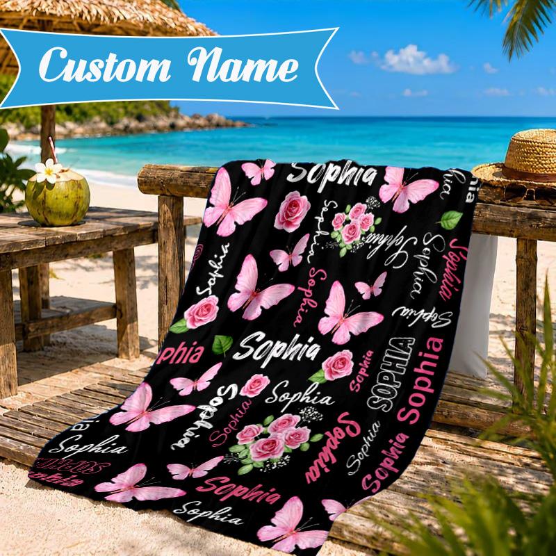 Custom Name Purple Elephant Beach Towel Microfiber Beach Towel, Lightweight and Quick-Dry, for Summer Travel, Swimming Pool Gift
